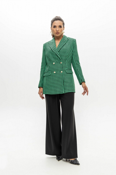 Деловой костюм с приталенным жакетом из текстиля и трикотажа EZER 2033 черно-зеленый - фото 1