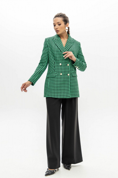 Деловой костюм с приталенным жакетом из текстиля и трикотажа EZER 2033 черно-зеленый - фото 5