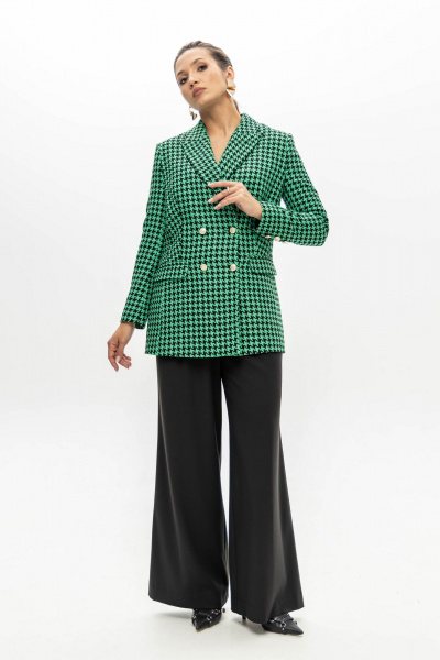 Деловой костюм с приталенным жакетом из текстиля и трикотажа EZER 2033 черно-зеленый - фото 4