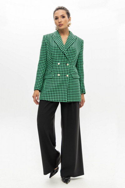 Деловой костюм с приталенным жакетом из текстиля и трикотажа EZER 2033 черно-зеленый - фото 2