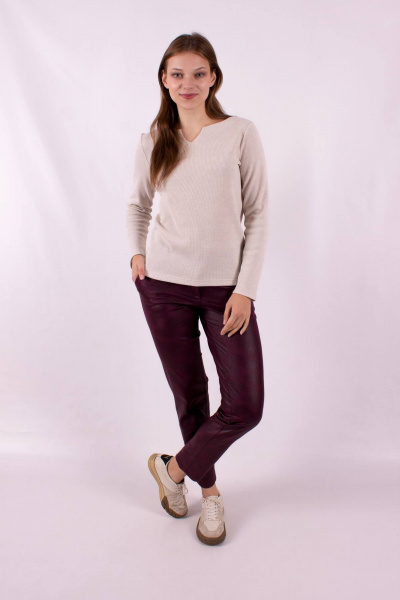 Джемпер прямой длины с фигурной горловиной из трикотажа Mita ЖМ1190 светло-бежевый - фото 3
