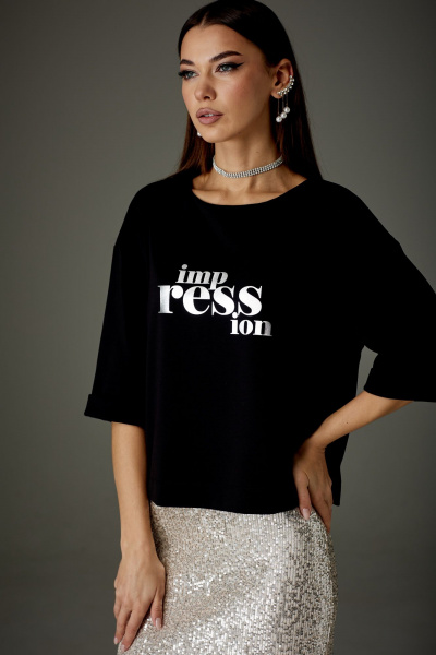 Футболка оверсайз с длинным рукавом и металлизичной печатью N.O.W. 1373 - фото 1