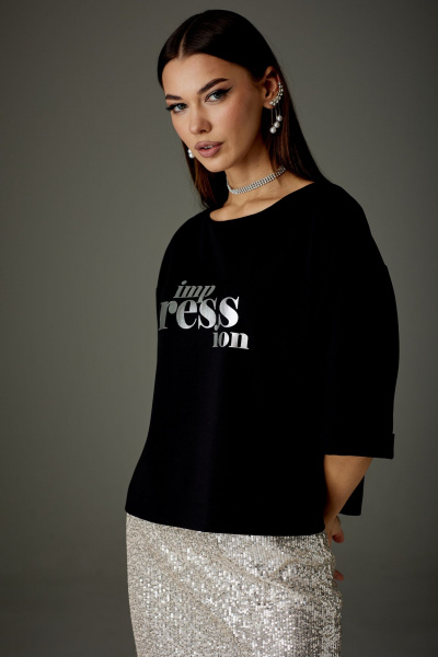 Футболка оверсайз с длинным рукавом и металлизичной печатью N.O.W. 1373 - фото 3