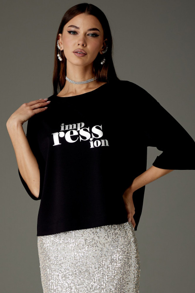 Футболка оверсайз с длинным рукавом и металлизичной печатью N.O.W. 1373 - фото 2