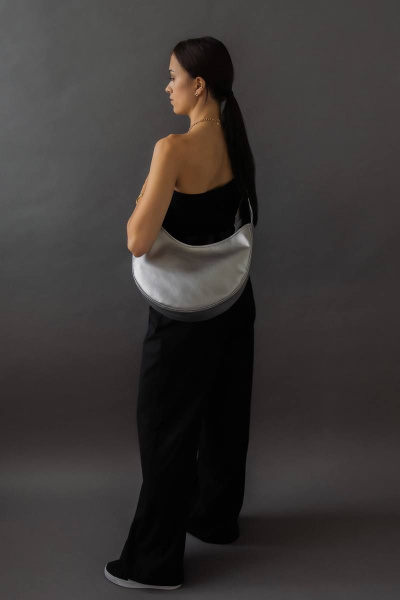 Серая кожзам сумка-месяц с карманами и регулировкой ручки MT.Style LUNA2 silver - фото 5