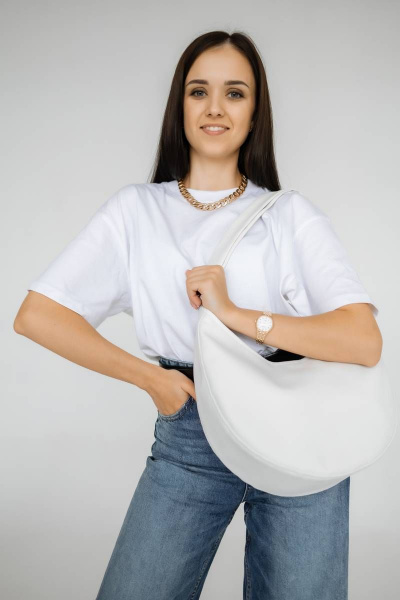 Белая кожзам сумка-месяц с вместительным отделом и регулируемой шлейкой MT.Style LUNA2 white - фото 2