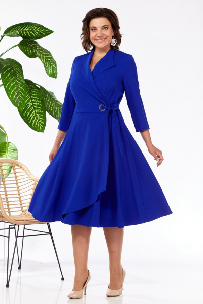 Платье на запах с отрезной талией из вискозы Pocherk 1-015 электрик - фото 10