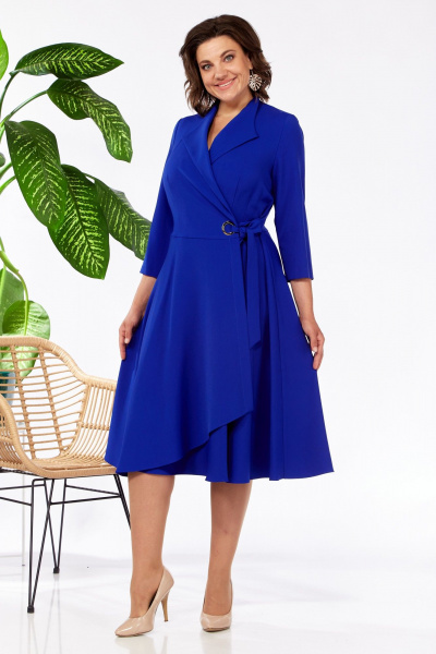 Платье на запах с отрезной талией из вискозы Pocherk 1-015 электрик - фото 8