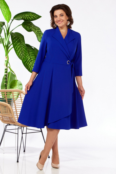 Платье на запах с отрезной талией из вискозы Pocherk 1-015 электрик - фото 4