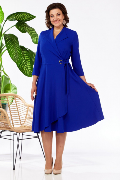 Платье на запах с отрезной талией из вискозы Pocherk 1-015 электрик - фото 1