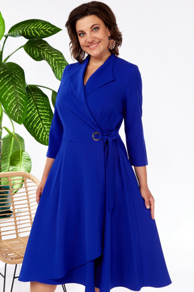 Платье на запах с отрезной талией из вискозы Pocherk 1-015 электрик - фото 7