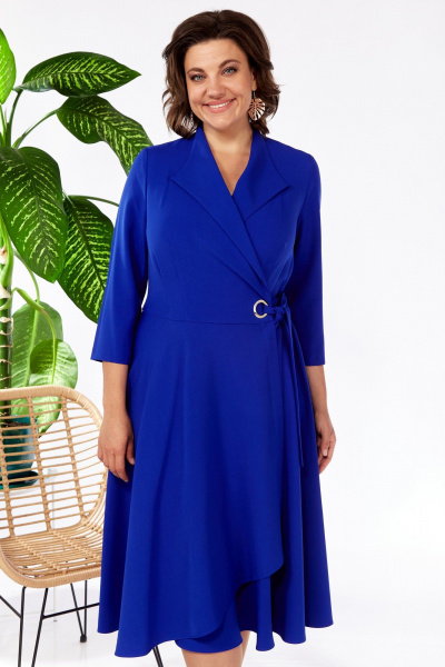 Платье на запах с отрезной талией из вискозы Pocherk 1-015 электрик - фото 6