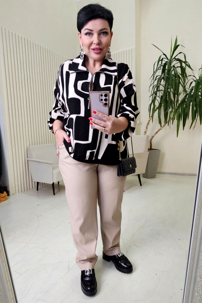 Блуза, брюки Vittoria Queen 22143 черный_светло-бежевый - фото 8