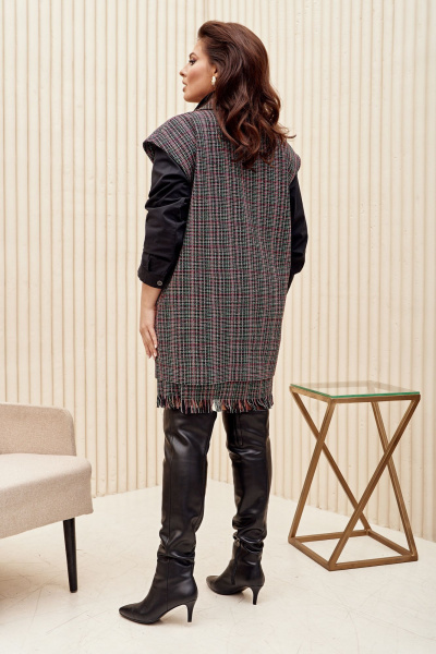 Жилет и юбка в стиле бохо с бахромой и свободным силуэтом Vittoria Queen 22093 клетка_меланаж - фото 3