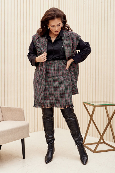 Жилет и юбка в стиле бохо с бахромой и свободным силуэтом Vittoria Queen 22093 клетка_меланаж - фото 2