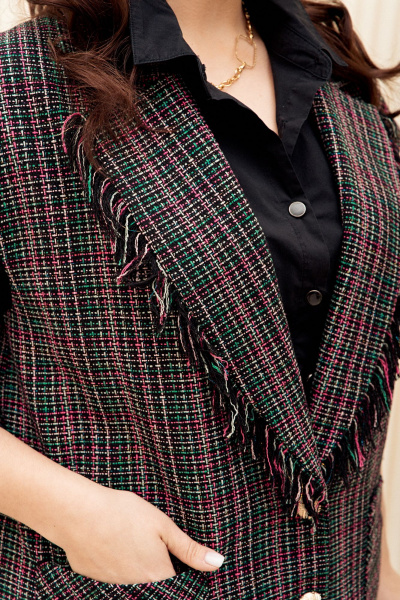 Жилет и юбка в стиле бохо с бахромой и свободным силуэтом Vittoria Queen 22093 клетка_меланаж - фото 6