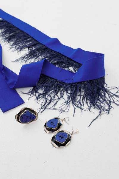 Пояс-баска из текстиля с страусиными перьями, двунаправленная фиксация Anelli 1194 василек - фото 4