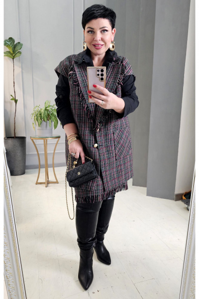 Жилет и юбка в стиле бохо с бахромой и свободным силуэтом Vittoria Queen 22093 клетка_меланаж - фото 8