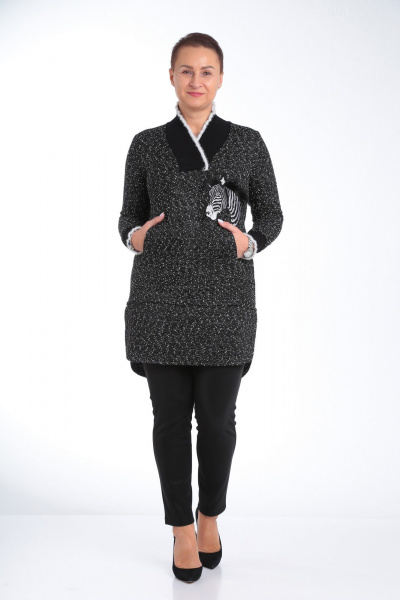 Комплект из брюк из экокожи и трикотажной туники для повседневности ZigzagStyle 292 зебра - фото 1