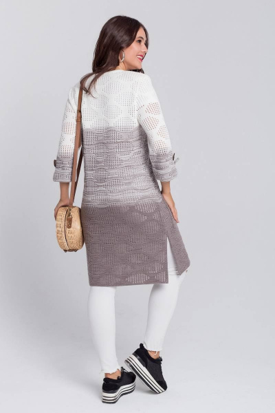 Бежевый полуприлегающий пальто из вязаного трикотажа с карманами Bonadi М-1145 капучино - фото 2