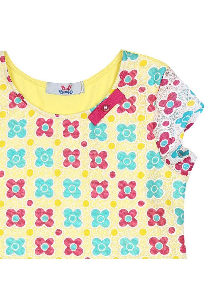 Платье из кружево и хлопка с бантом, желтое Bell Bimbo 180067 лимон - фото 3