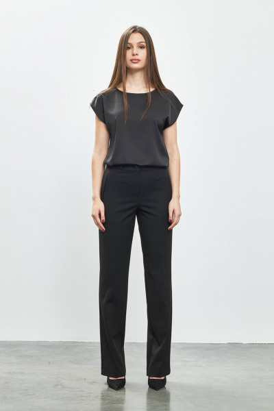 Демисезонные черные брюки из текстиля для делового образа Femme & Devur 1714 2.3F(164) - фото 1