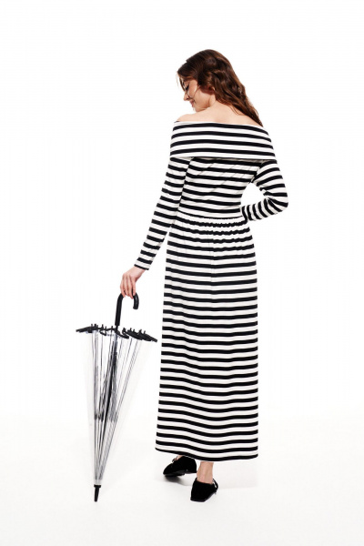 Миди платье трикотажное с глубоким декольте и регланом ELLETTO 1988 черно-белый - фото 5