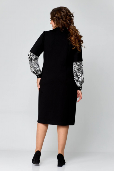 Черное платье из плотного трикотажа с имитацией туники и отделкой атласом Danaida 2200 - фото 6