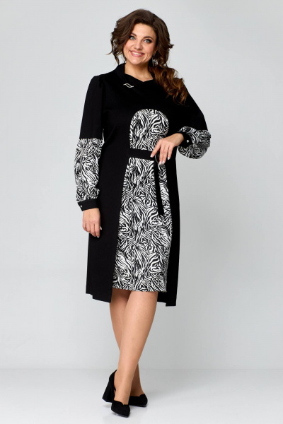 Черное платье из плотного трикотажа с имитацией туники и отделкой атласом Danaida 2200 - фото 5