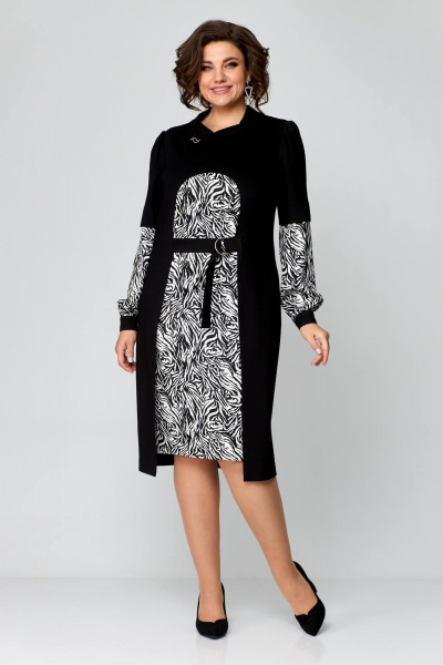 Черное платье из плотного трикотажа с имитацией туники и отделкой атласом Danaida 2200 - фото 1