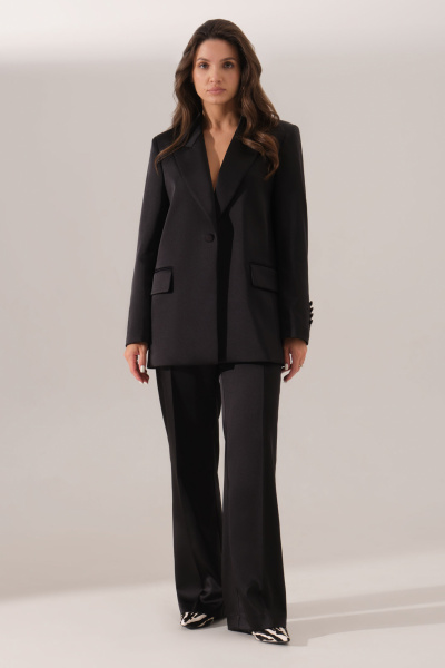 Брюки из текстиля с высокой посадкой и расклешением Панда 164460w черный - фото 1