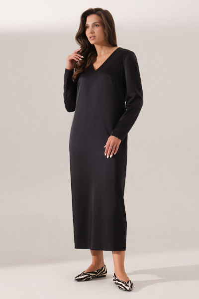 Макси платье из атласной ткани с разрезом и талиевым вытачками Панда 165280w черный - фото 1