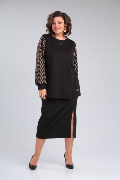 Черный свободный трикотажный джемпер с фантазийной нашивкой OVERYOU М135 какао-черный - фото 5