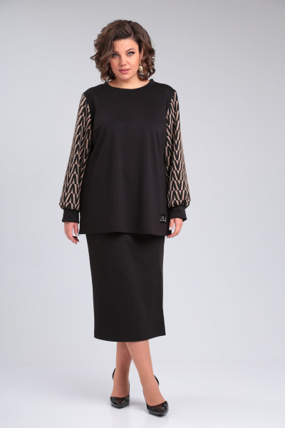 Черный свободный трикотажный джемпер с фантазийной нашивкой OVERYOU М135 какао-черный - фото 2