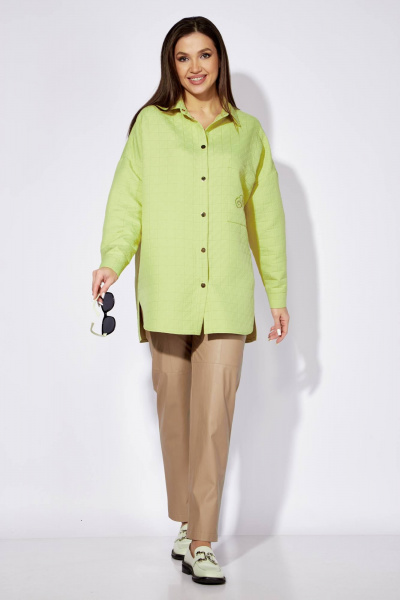 Зеленая рубашка с коротким рукавом и вышивкой TAiER 1256 лайм - фото 4