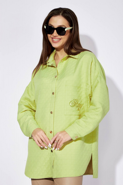 Зеленая рубашка с коротким рукавом и вышивкой TAiER 1256 лайм - фото 2