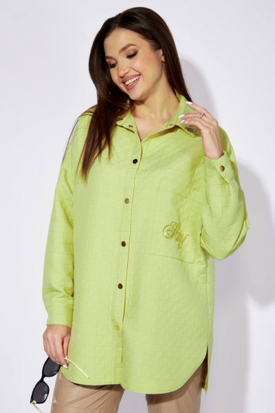Зеленая рубашка с коротким рукавом и вышивкой TAiER 1256 лайм - фото 1