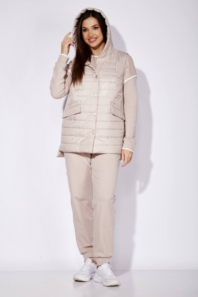Бежевый комплект из брюк, жилета и свитшота в спорт-шик TAiER 1257 - фото 3