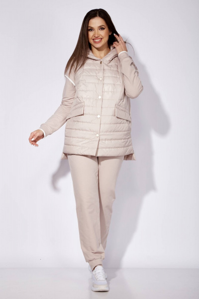 Бежевый комплект из брюк, жилета и свитшота в спорт-шик TAiER 1257 - фото 2