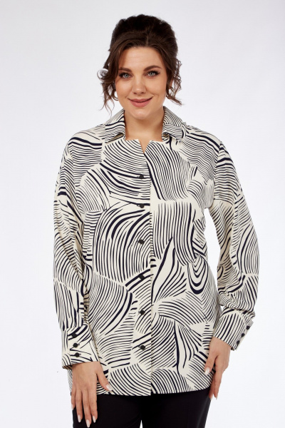 Блуза, брюки Элль-стиль 2269 молочный,принт_черный/черный - фото 5