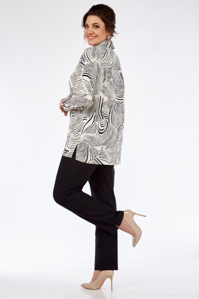 Блуза, брюки Элль-стиль 2269 молочный,принт_черный/черный - фото 4