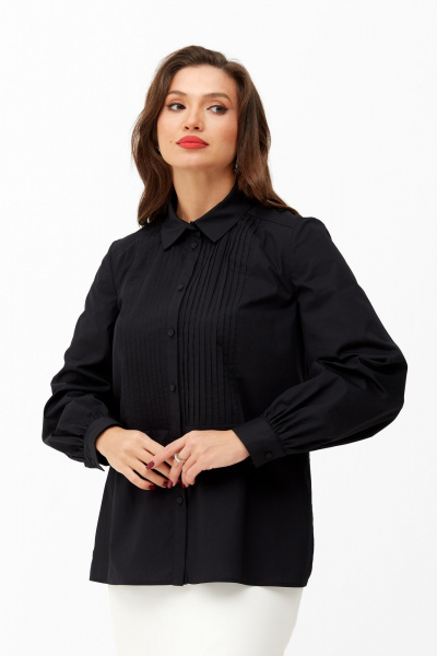 Деловая женская блузка из текстиля с вертикальными защипами Andina city 5008-23 черный - фото 2