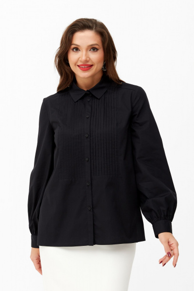 Деловая женская блузка из текстиля с вертикальными защипами Andina city 5008-23 черный - фото 1