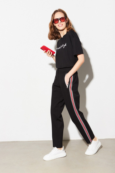 Брюки с контрастной молнией и широкими лампасами из трикотажа DAVYDOV 9292 - фото 2