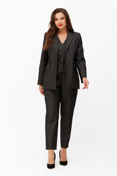 Черный костюм 3 предмета: жакет жилет и брюки Andina city 9036 черный - фото 6