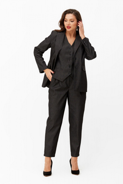 Черный костюм 3 предмета: жакет жилет и брюки Andina city 9036 черный - фото 4