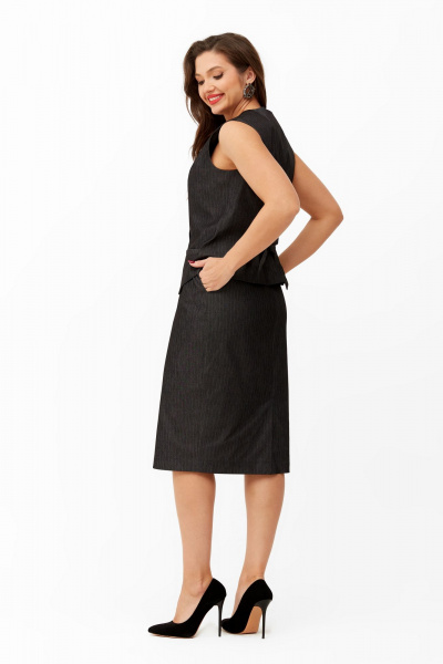 Деловой костюм из текстиля с юбкой и жакетом Andina city 9036-1 черный_полоска - фото 4