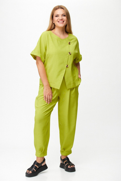 Брюки и жакет летний костюм из льна-вишера Michel chic 1337/1 яблоко - фото 2