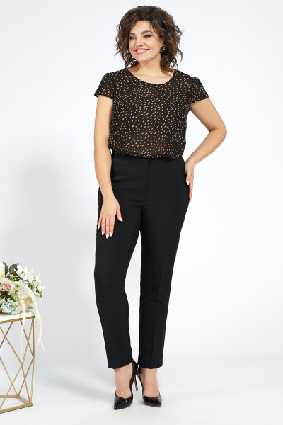 Блуза, брюки, жакет Alani Collection 1873 черный/беж_горох - фото 9