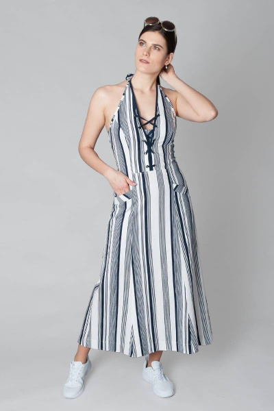 Макси сарафан из льна с карманами и декоративной шнуровкой Ouarida 20С088П - фото 4